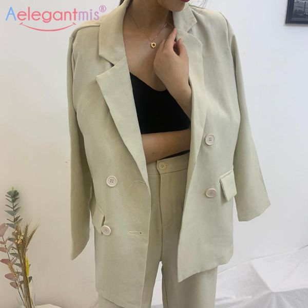 

women's two piece pants aelegantmis office lady blazer jacket set women belt wide leg suits casual trousers 2 plus size, White