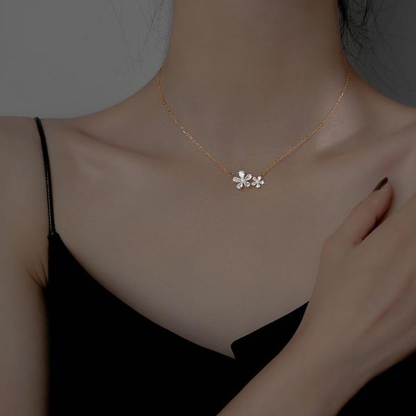 

modaone camellia fairy sakura flower rose gold color clavicle chain necklace for women girls simple trendy jewelry gifts, Silver