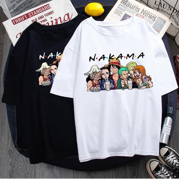 

one piece nakama funny cartoon t shirt men luffy zero anime casual t-shirt summer vintage streetwear tshirt hip hop tee male, White;black