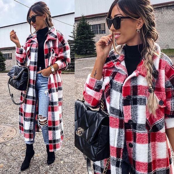 

2021 new womens chic single breasted plaid shirt jackets outwear relaxed coats streetwear wptc, Black