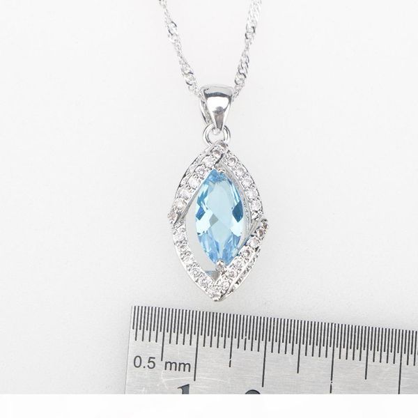 

sky blue cz silver 925 costume jewelry sets eyes pendant necklace rings earrings with stones women's jewelery set gift box