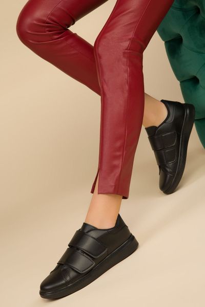 

soho women fashion sneaker female casual pure color leather flats shoes velcro comfortable shoe 14452 1020, Black;white