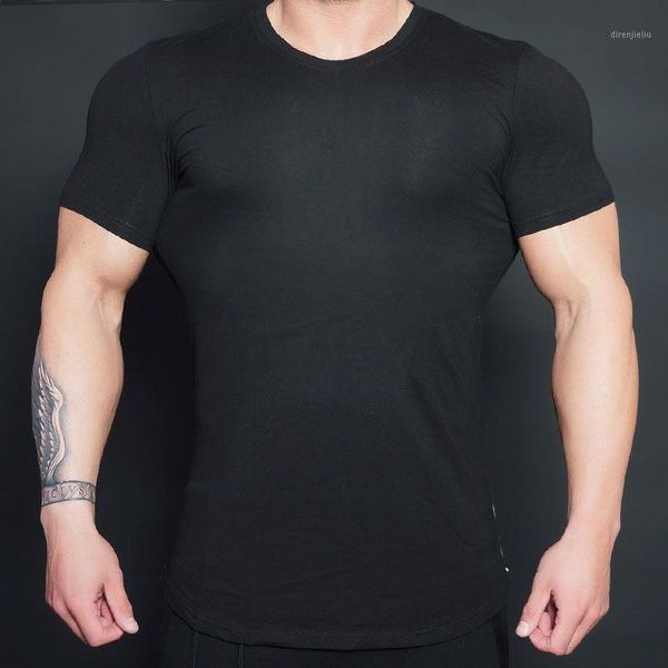 

men's sportswear sport fitness bodybuilding gym t-shirt men compression tights running basketball summer t-shirts tee 1, Black;blue