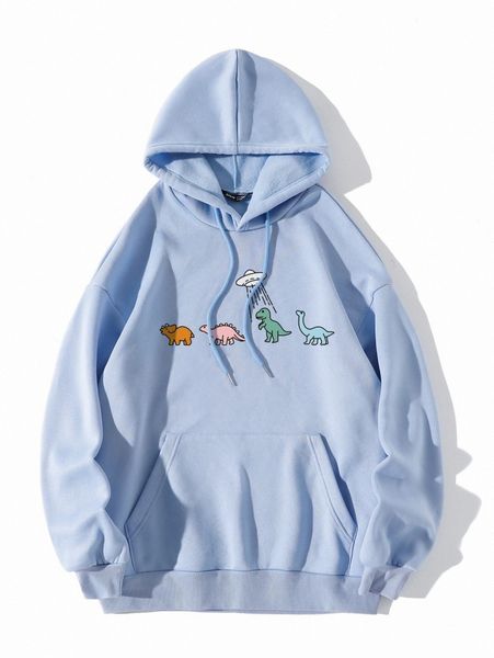 

cartoon graphic drop shoulder drawstring thermal lined hoodie x0wl#, White;black