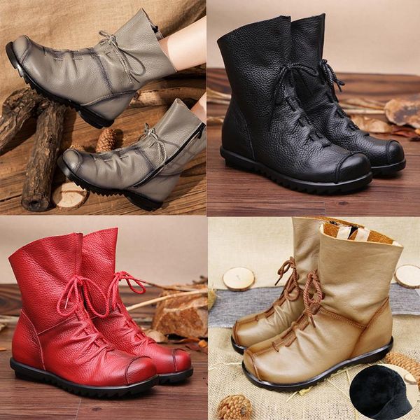 

35-42 leather short boots large size women's boots autumn and winter new low-heeled retro women's original martin, Black