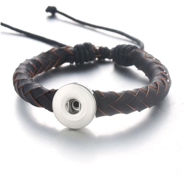 

adjustable woven leather snap bracelet/bangle leather rope bracelet fit 18mm snap button snap jewe bbyarf, Golden;silver