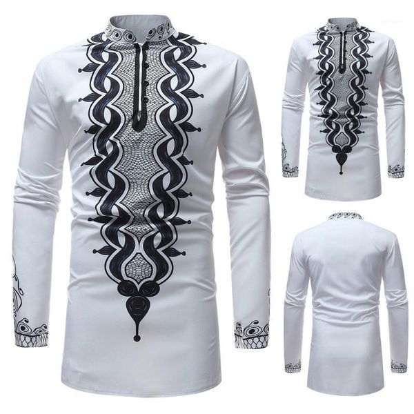 

blouse men's autumn winter luxury african print long sleeve dashiki shirt blouse1, White;black