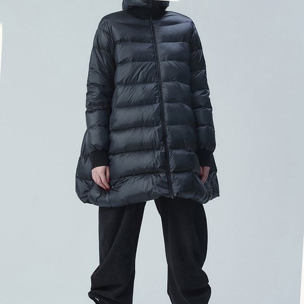 

2021 new female winter jacket new style 90% white duck down with warm hood plus loose size soft fashion solid coat x6 zidl, Black
