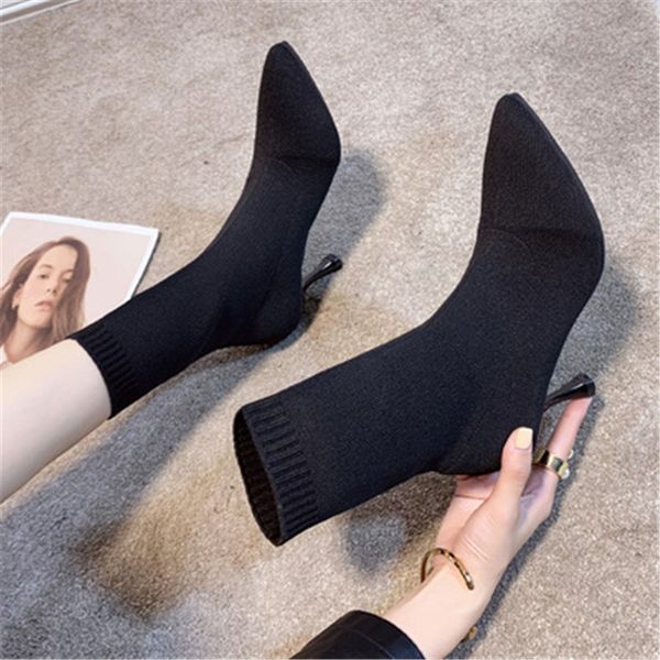 

autumn 2021 new socks knitting stretch high-heeled for fashion shoes woman women boots kxq3, Black