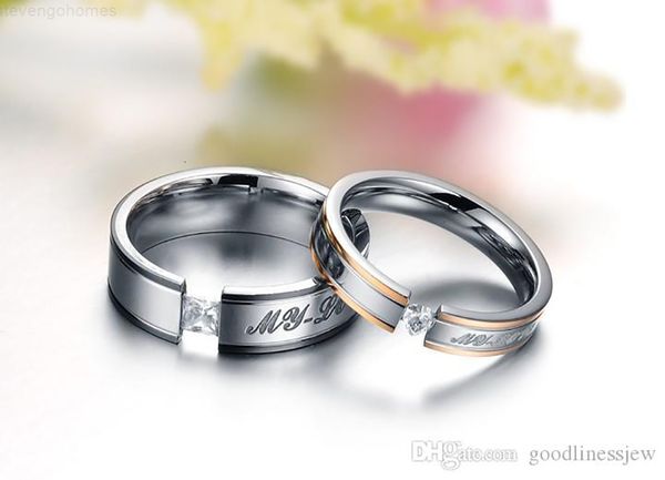 

for women wedding men's fashion jewelry rings punk style or womens gold 316l stainless steel lover's crystal couples ri, Golden;silver