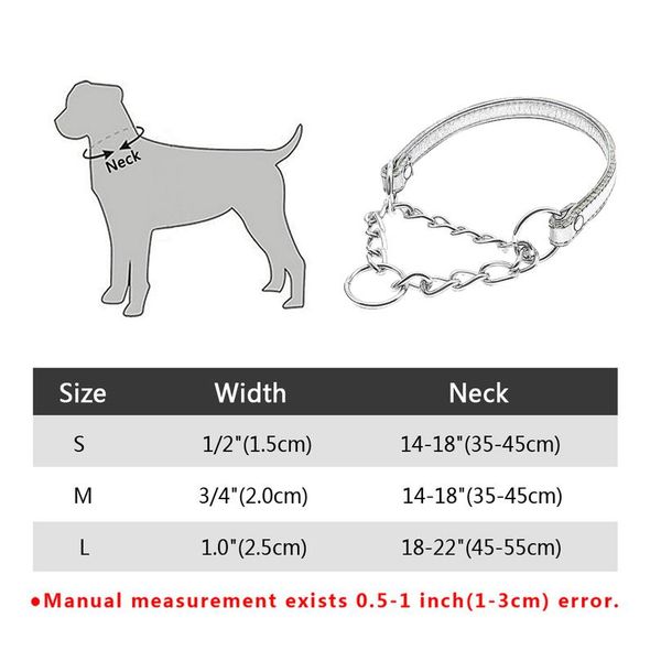 

durable dog chain training collar pu leather padded pet neck strap heavy duty pets chain chocker collars for small med wmtnce
