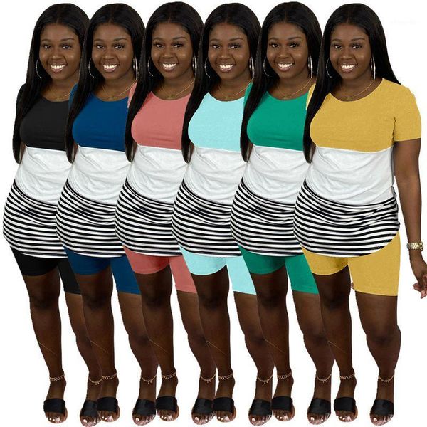 

haoyuan plus size striped two piece set tracksuit women summer outfits biker shorts sweat suits lounge wear matching sets1, White