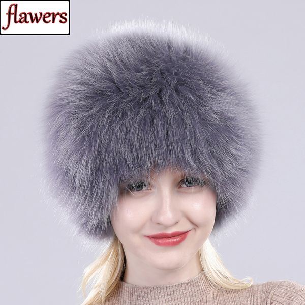 

russian winter fur hat lady luxury hand knitted real fox fur bomber hats natural soft women quality 100% real fox fur caps 201019, Blue;gray