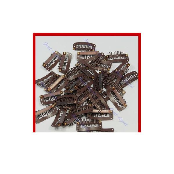 

10 pcs 32mm u shape snap metal hair clips for hair extensions weft clip-on wig beige/brown/bla jllvgm, Silver