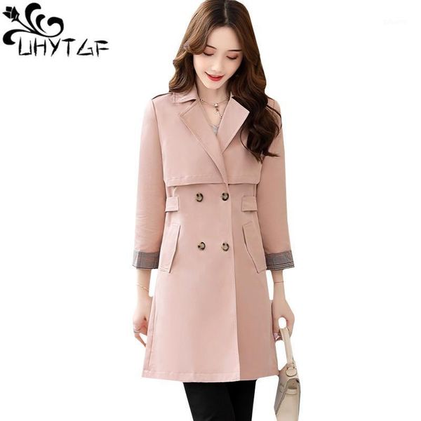 

uhytgf female trench coat double-breasted slim long coat temperament women's windbreaker casual plus size women clothes 3631, Tan;black