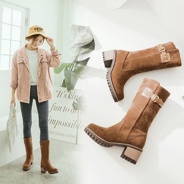 

boots nice plus size ankle for women platform mid heels female shoes woman buckle short boot casual ladies footwear, Black