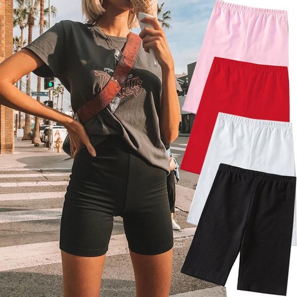 

women's elastic outer high waist leggings tight shorts summer casual tight-fitting soft elastic stretch solid color shorts1, White;black