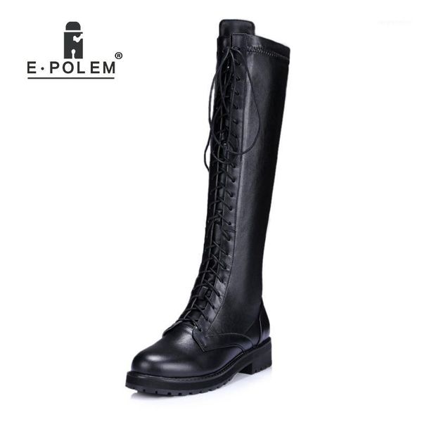 

2020 new trendy high black boots for women genuine leather cross-tied lace-up knee-high female booties1