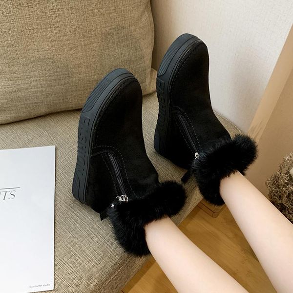 

2020 winter boots women warm plus cashmere boots leather diagonal zipper women's new cotton ankle in winter m1-06, Black