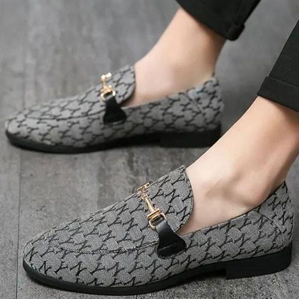 

men shoes sequined slip on solid round toes 2022 new loafer shallow spring autumn print classic casual outdoors fashion dress comfortable dh, Black