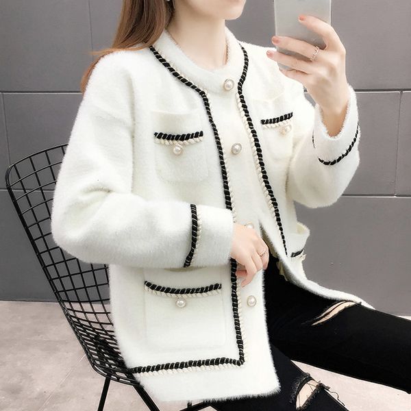 

2021 new korean version japan style sweet jacket autumn winter trendy elegant popular thick mink down long sleeve jackets for women uvkh, Black;brown