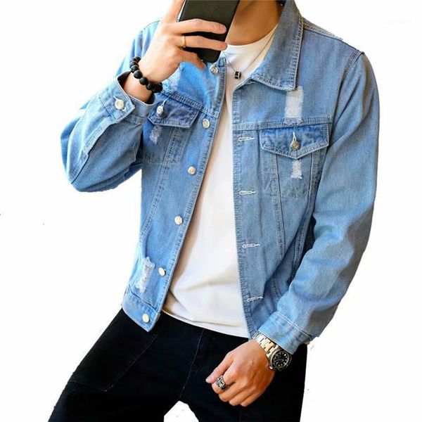 

men's jackets denim fashion male trendy ripped pilot coats men outwear windbreaker slim buttoned sky blue jacket1, Black;brown