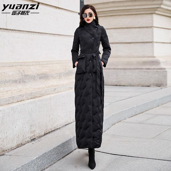 

black down jacket 2019 new women's knee high collar fashion super long down jacket women to ankle 60421