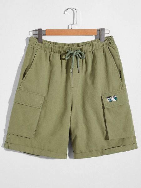 

men flap pocket patched shorts 98xy#, Black