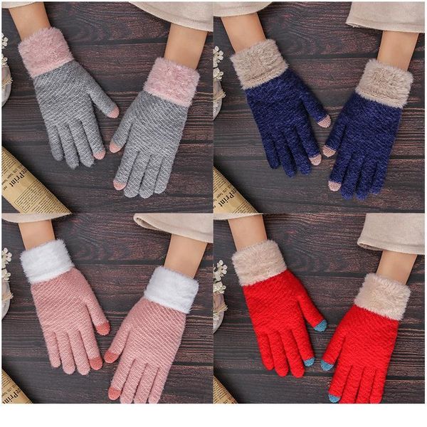 

touch screen glove woman winter keep warm thickening knitting gloves lovely wool imitate plush mink the five fingers hiv jllqso, Black