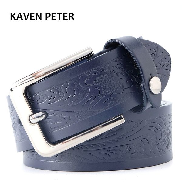 

floral print belt for men genuine leather belts 4.0 cm strap width casual leather men belts black color dark brown dark blue 201111, Black;brown
