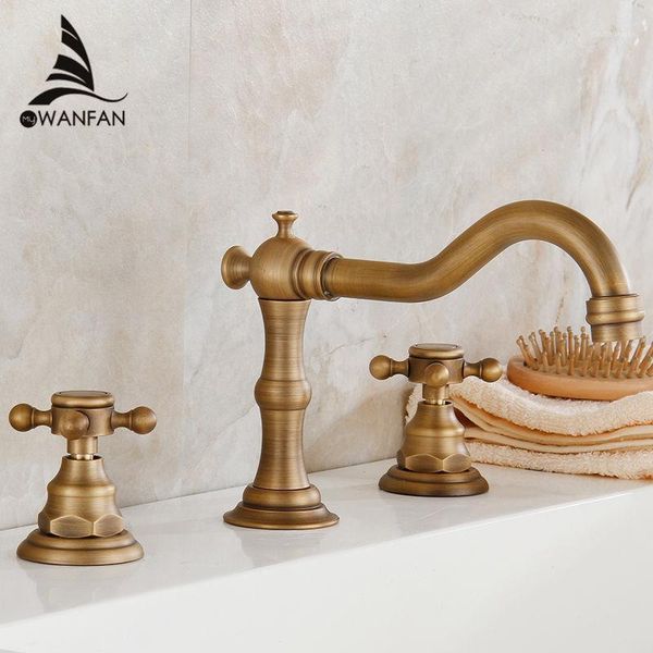 

bathroom sink faucets 3 pcs antique brass deck mounted mixer tap bath basin vanity faucet water hj-6061