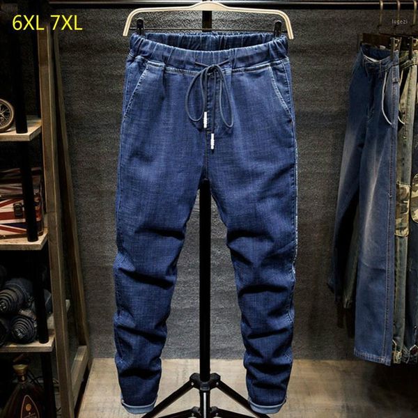 

men's jeans overalls male personality black denim student harem pants elastic stretch slim feet trousers super plus size 7xl 6xl1, Blue