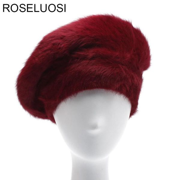 

roseluosi autumn winter berets hat for women solid color fur knitted hats ladies thick warm cap boina feminina, Blue;gray