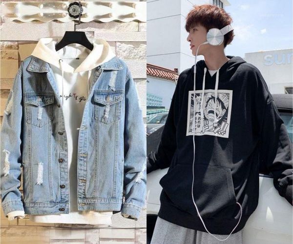 

men's jackets 2021 casual fashion men's denim jacket bomber original night style loose matching sweater 30 style1, Black;brown