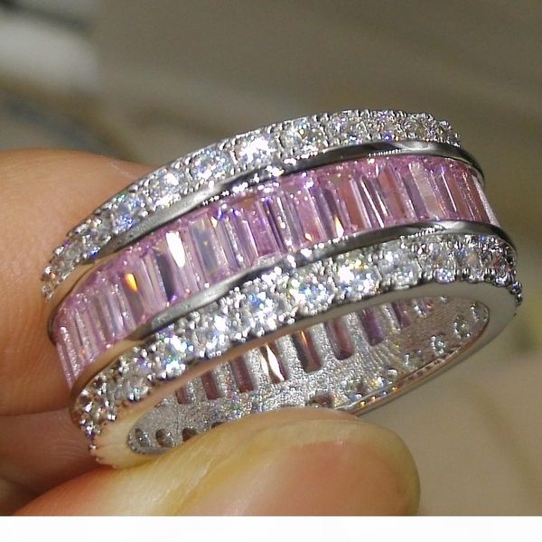 

victoria wieck new arrival luxury jewelry 10kt white gold filled princess pink sapphire cz diamond gemstones women wedding circle ring, Slivery;golden