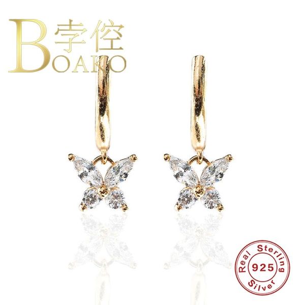 

hoop & huggie boako butterfly pendant earrings for women 925 silver fashionable earring jewelry zircon pendientes brincos aretes, Golden;silver