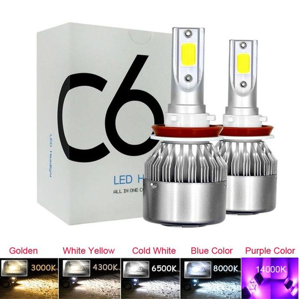 

led h1 h4 h7 h8 h9 h11 9005 3 9006 4 car headlight bulb c6 hi/lo beam cob kit fog light 12v 3000k 4300k 6000k 14000k purple