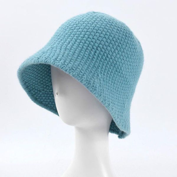 

autumn winter wool bucket hats knitted cap foldable mens womens fishing hats hiking fisherman's hat hunting girl, Blue;gray