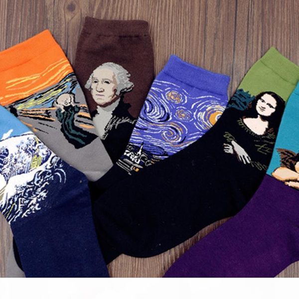 

men&women 3d retro gogh oil painting art socks funny cotton patterned starry night in tube socks for women, Black;white