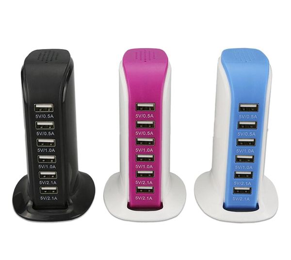 2021 Nuovo universale 6 porte USB Caricatore da muro Spina da viaggio Desktop HUB Splitter Multi porta Presa di ricarica rapida Caricatore per telefono DHL FEDEX