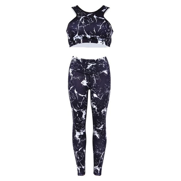 

normov printing two piece set women high waist elastic push up leggings 2 piece set female sleeveless fitness bra set femme c0122, Gray