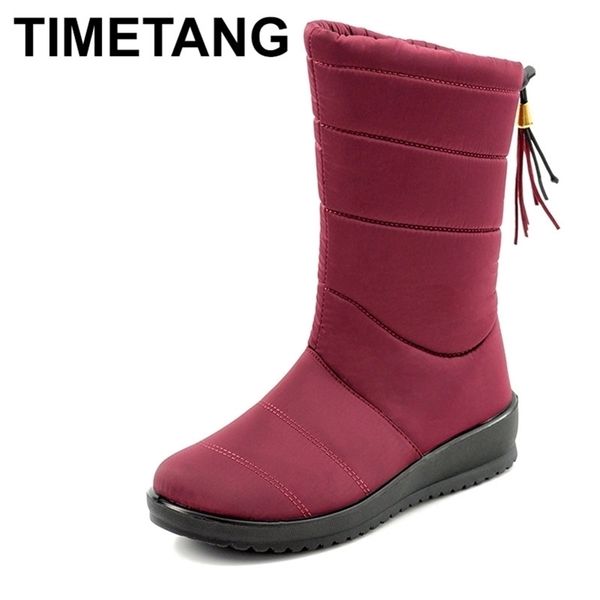 

timetangwarm fur for women warm waterproof winter mid calf snow boots women's shoes y200915, Black