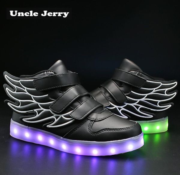 

unclejerry kids light up shoes with wing children led shoes boys girls glowing luminous sneakers usb charging boy fashion shoes c1005, Black;red