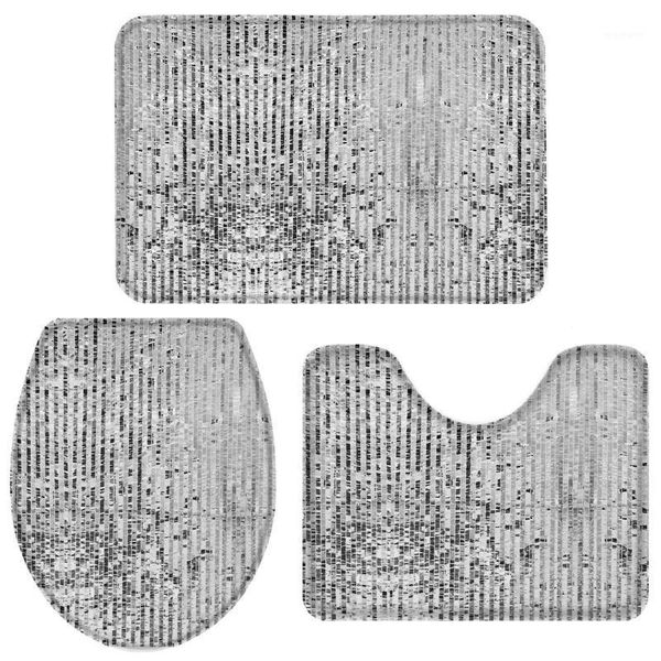 

silver rectangle bath set toilet cover mat pedestal rug non-slip bathroom rug set1