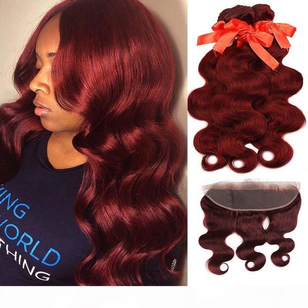 

laurindahair 99j hair red burgundy bundles with closure brazilian body wave human hair weave bundles with closure non-remy no tangle, Black;brown