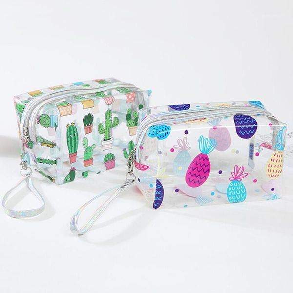 

female pvc makeup storage pouch case cute cactus pineapple beach wash organizer bag women travel clear toiletry cosmetic bag1