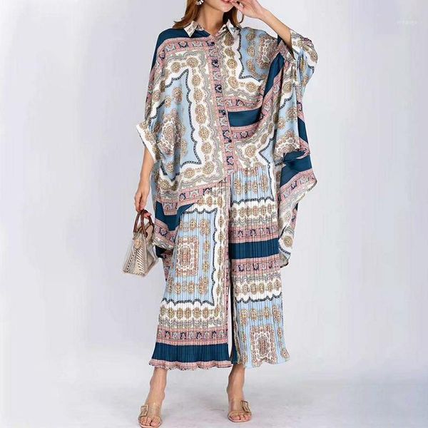 

menkay 2020 spring summer lapel three quarter print patchwork two piece set women sinlge breasted shirt women large size1, Gray