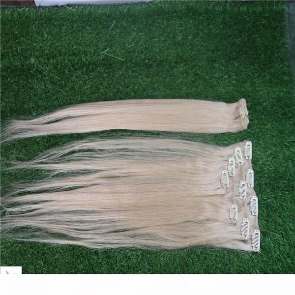 

light golden brown color 10-30 inchs virgin hair extensions 100% human hair weave 6a clip in on straight hair extensions, Black