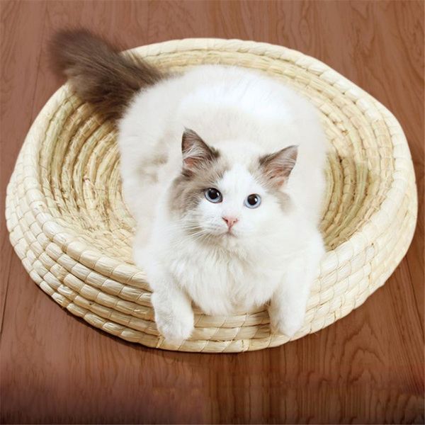 

cat beds & furniture scratching kitten pad cushion straw braided pet sleeping bed dog nest puppy kennel dogs house grinding claw mat