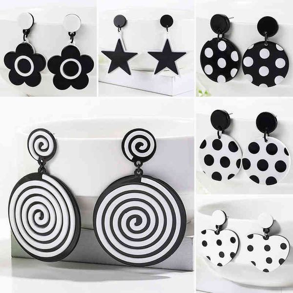 

wybu 13 styles eco-friendly acetat black white round drop earring for women dpuble layer triangle square earring gift btf g220312, Silver